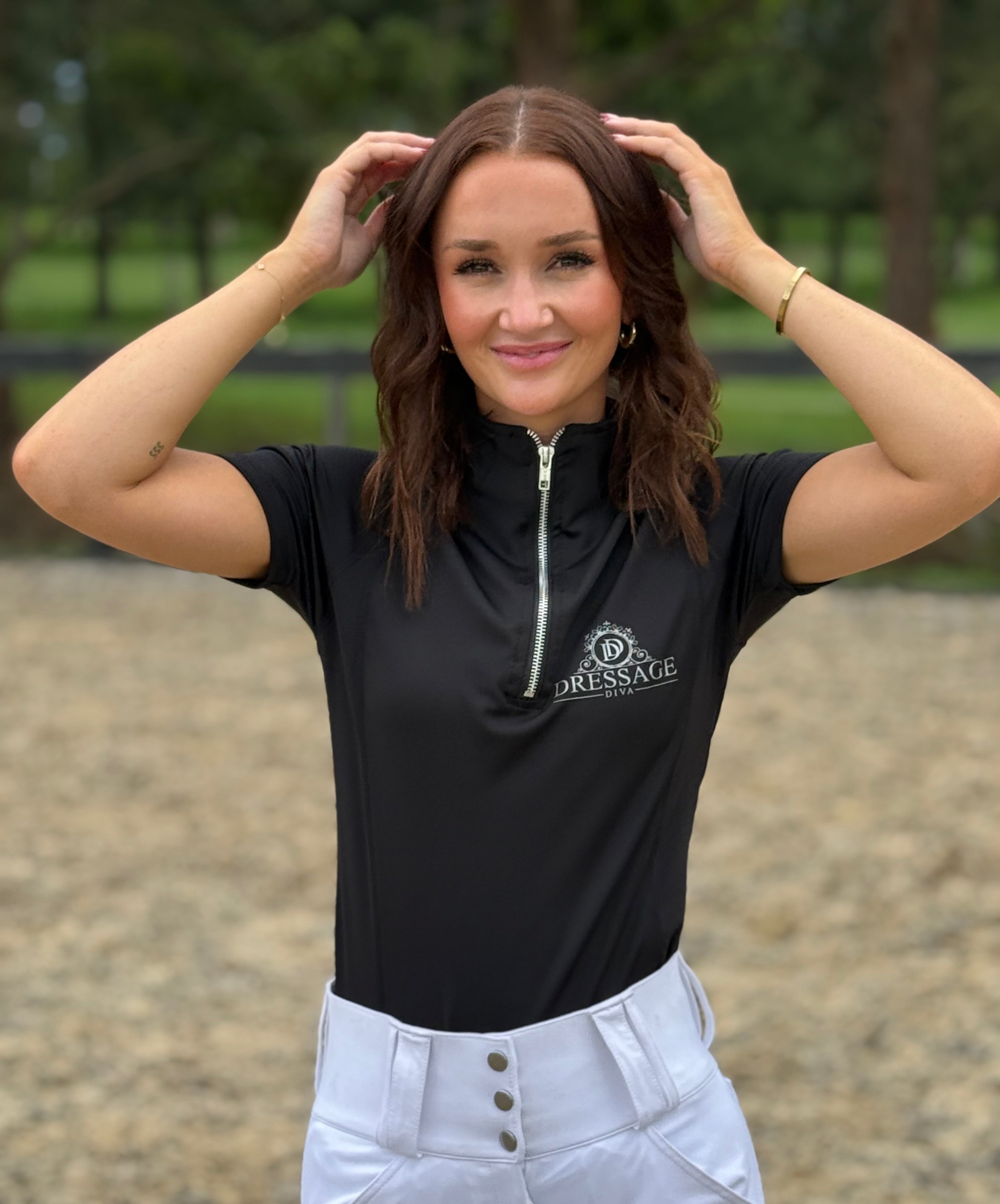 Equestrian short sleeve base layer -Black Short Sleeve Base Layer – Loose Fit with Grey Logo | Up to 2XL